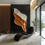 Vertical 3D Wall Art Panel with Flowing Tan and Cream Design