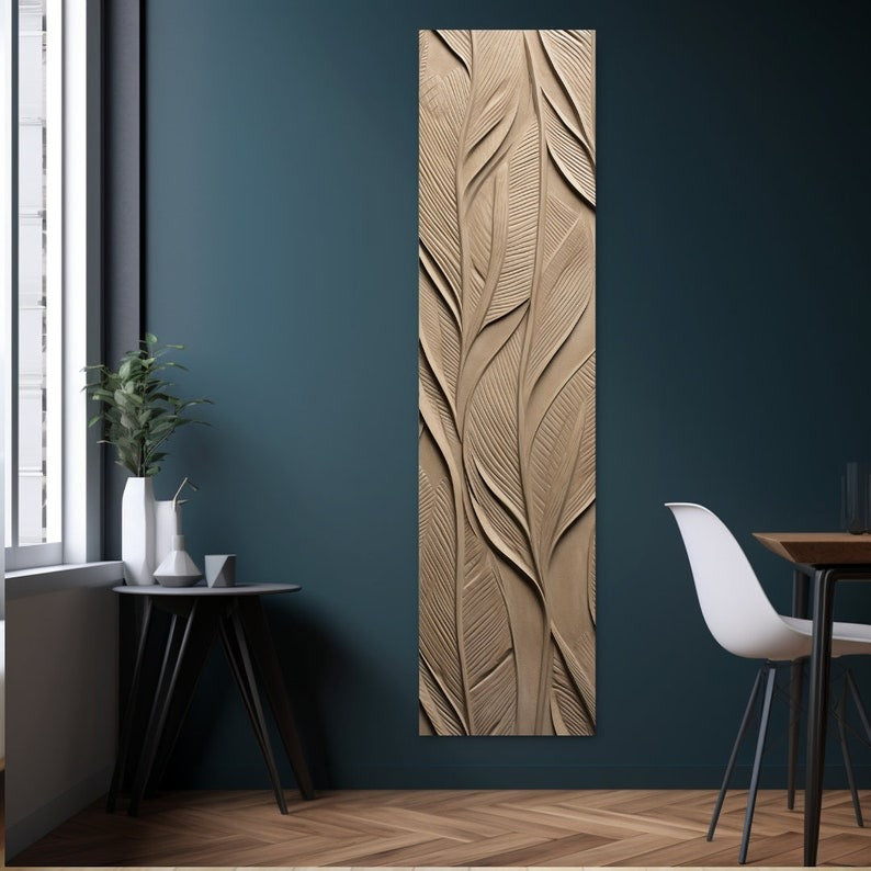 Vertical Botanical Relief Tall Leaf Texture 3D Wall Art Home Decor