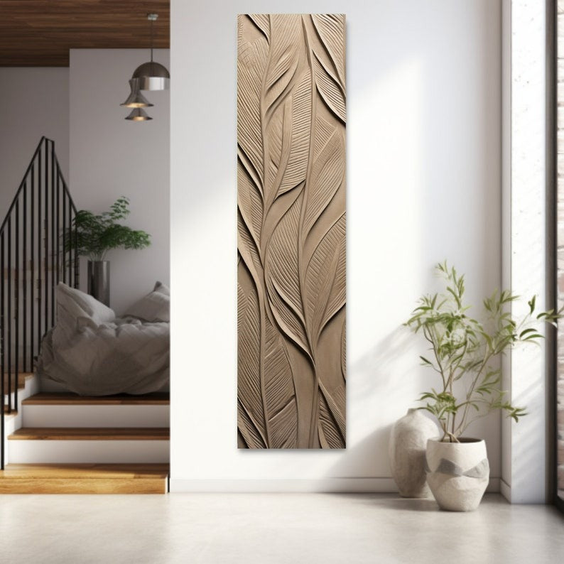 Vertical Botanical Relief Tall Leaf Texture 3D Wall Art Home Decor