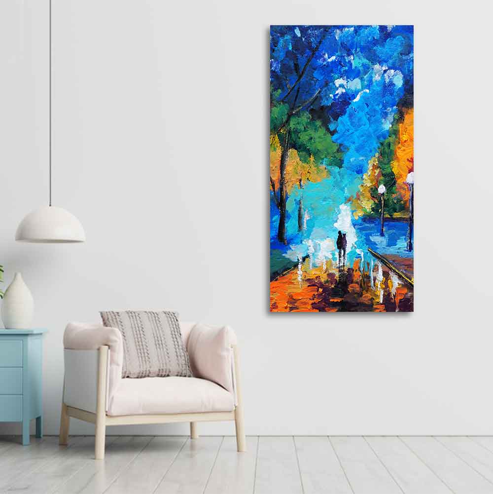 Vertical Wall Painting of Couple Walking in Night - Decor Smart