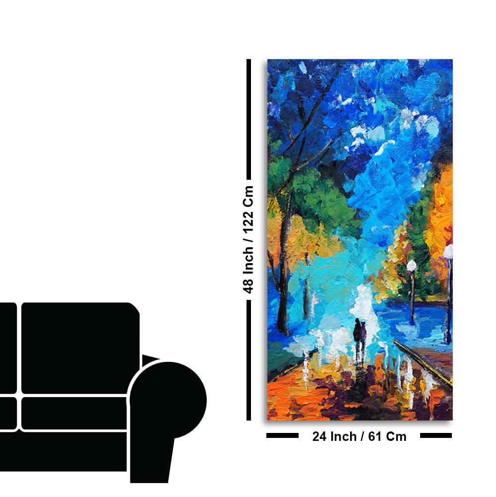 Vertical Wall Painting of Couple Walking in Night - Decor Smart
