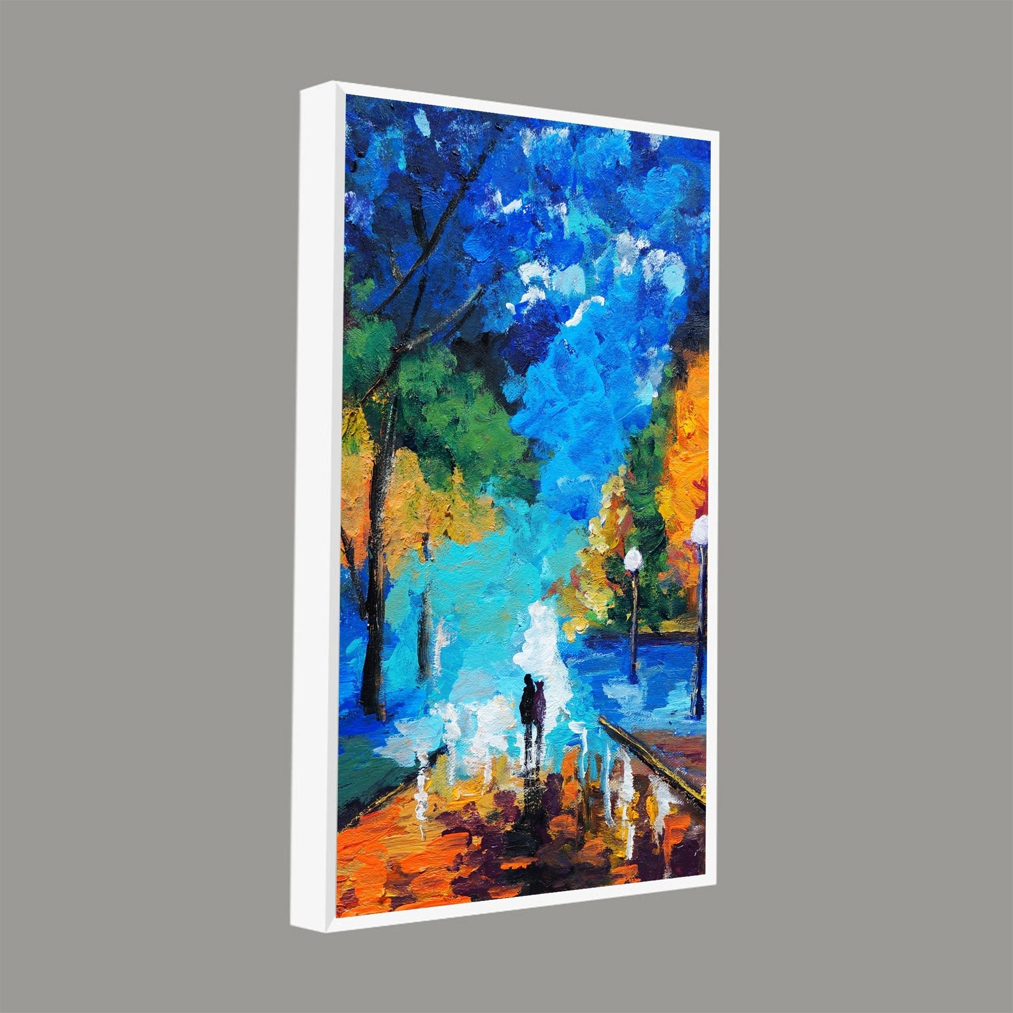 Vertical Wall Painting of Couple Walking in Night - Decor Smart