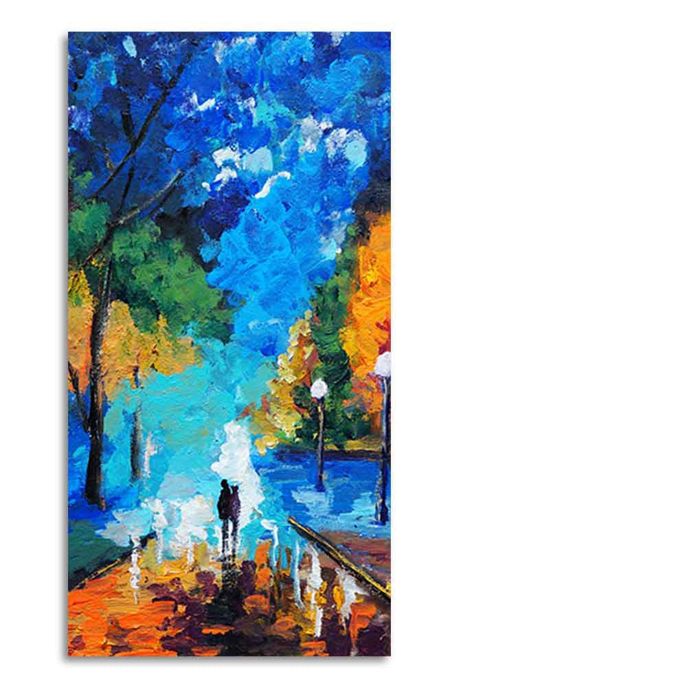 Vertical Wall Painting of Couple Walking in Night - Decor Smart