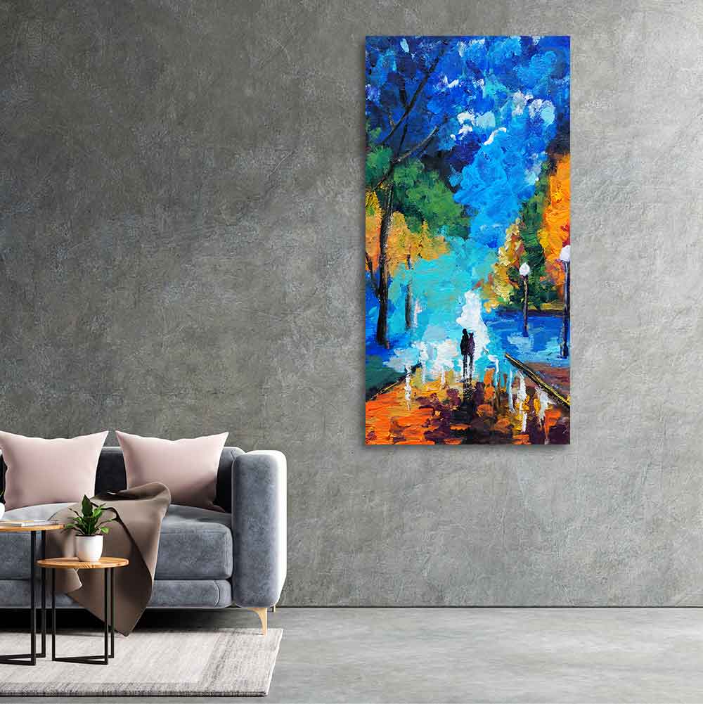 Vertical Wall Painting of Couple Walking in Night - Decor Smart