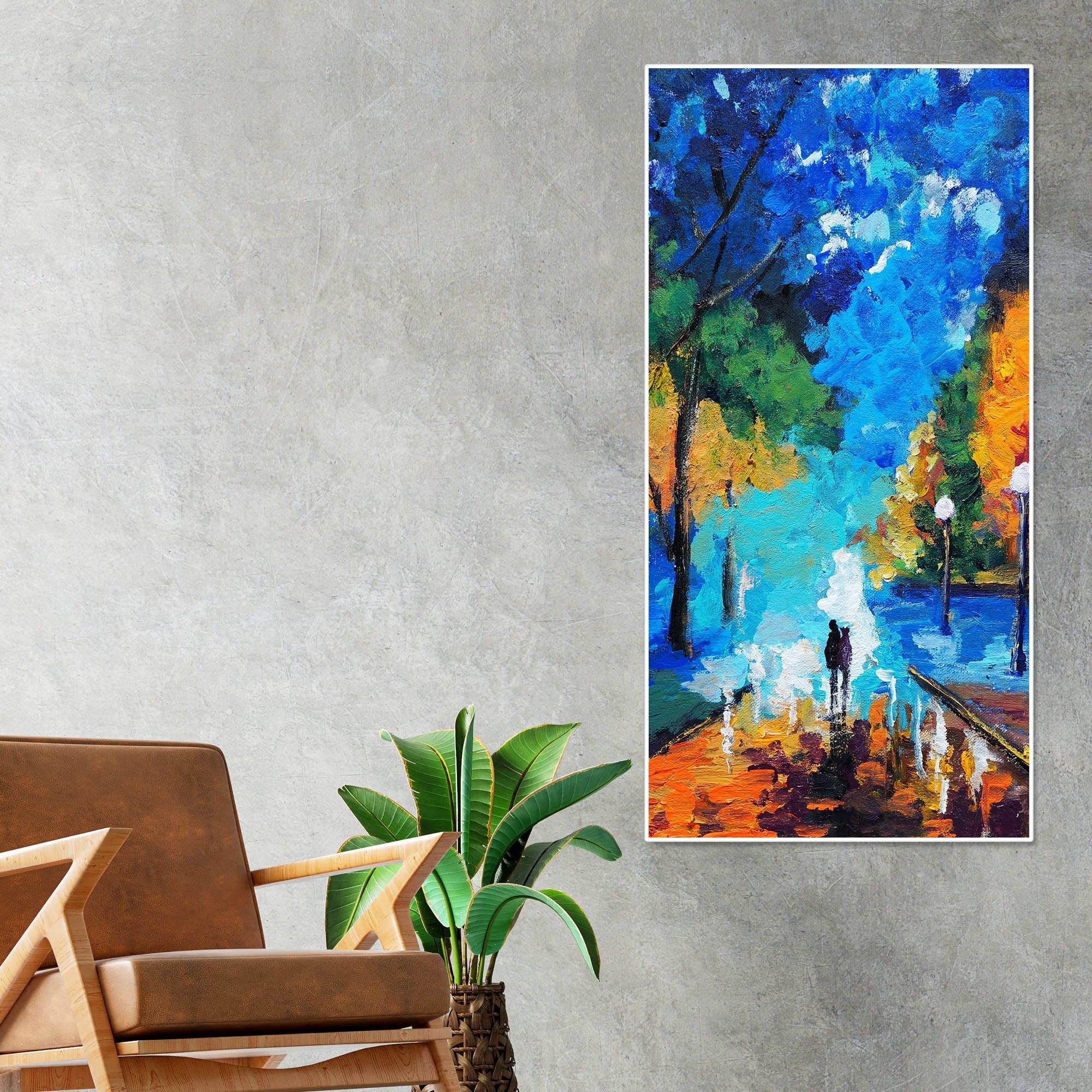 Vertical Wall Painting of Couple Walking in Night - Decor Smart