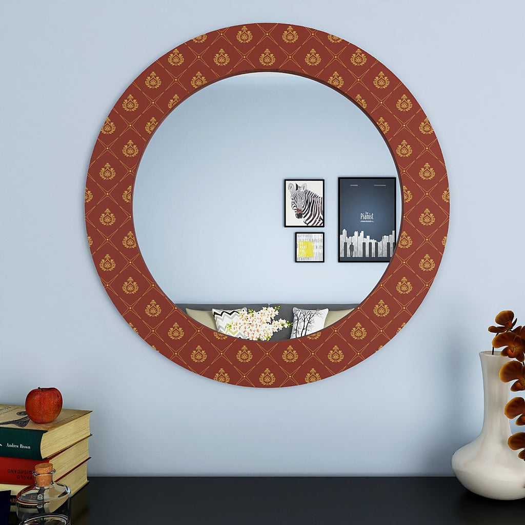 The Red Motif Printed Round Mirror