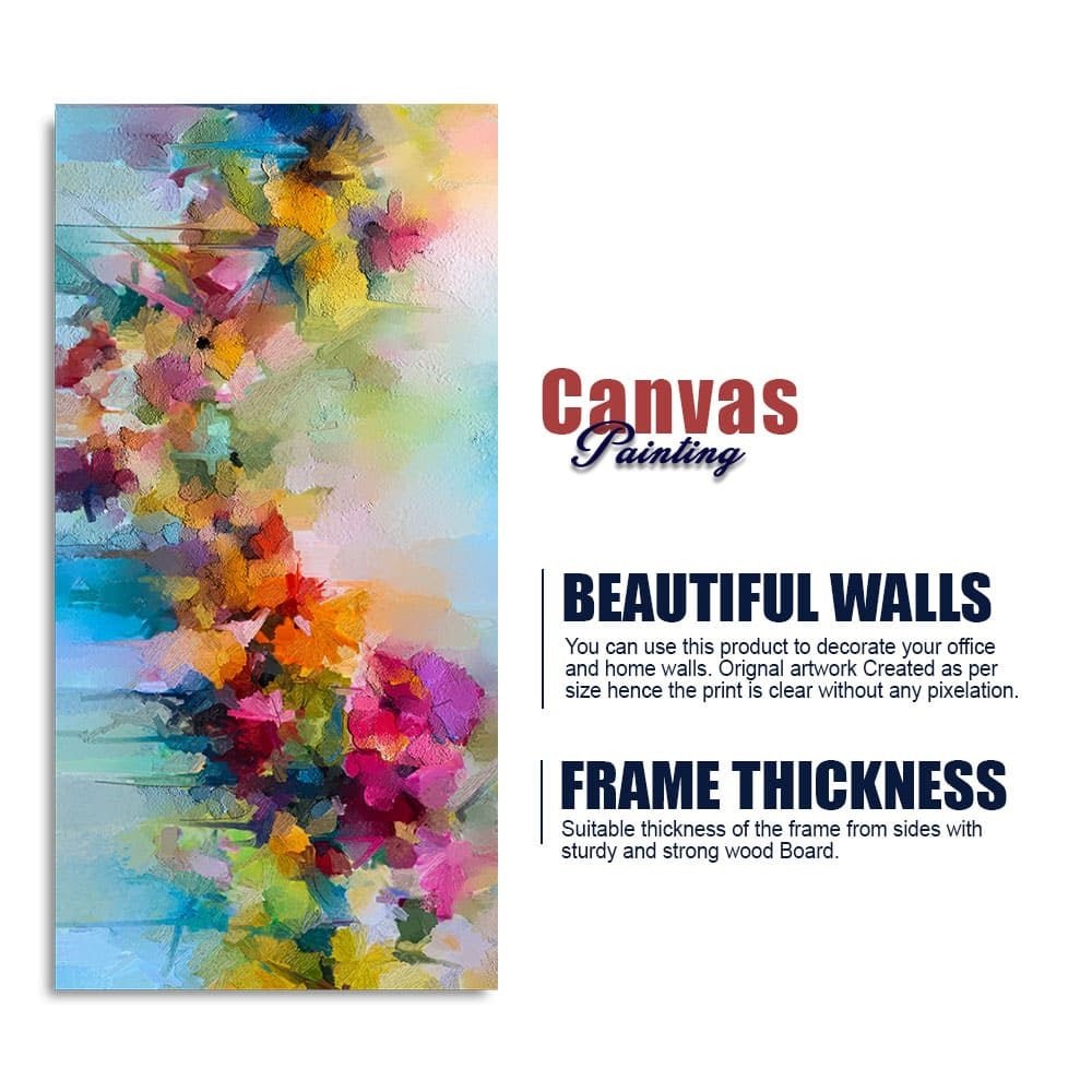 Vibrant Abstract Floral Painted Brush Stroke Premium Canvas Wall Painting - Decor Smart