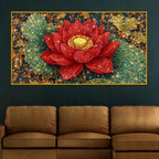 Vibrant Red Lotus Painting Crystal Glass Wall Art for Luxury Décor