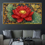 Vibrant Red Lotus Painting Crystal Glass Wall Art for Luxury Décor