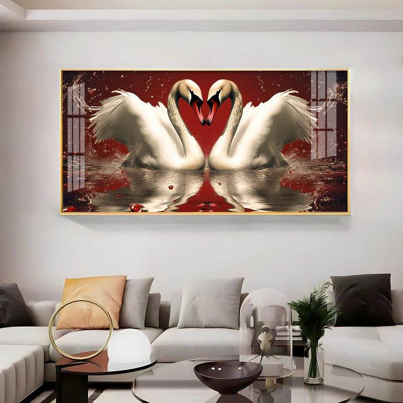 Vibrant Two Swan Premium Acrylic Floating Wall Painting - Decor Smart