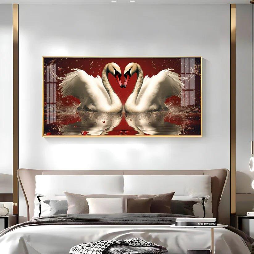 Vibrant Two Swan Premium Acrylic Floating Wall Painting - Decor Smart