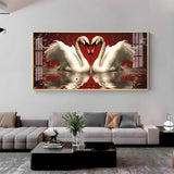 Vibrant Two Swan Premium Acrylic Floating Wall Painting - Decor Smart