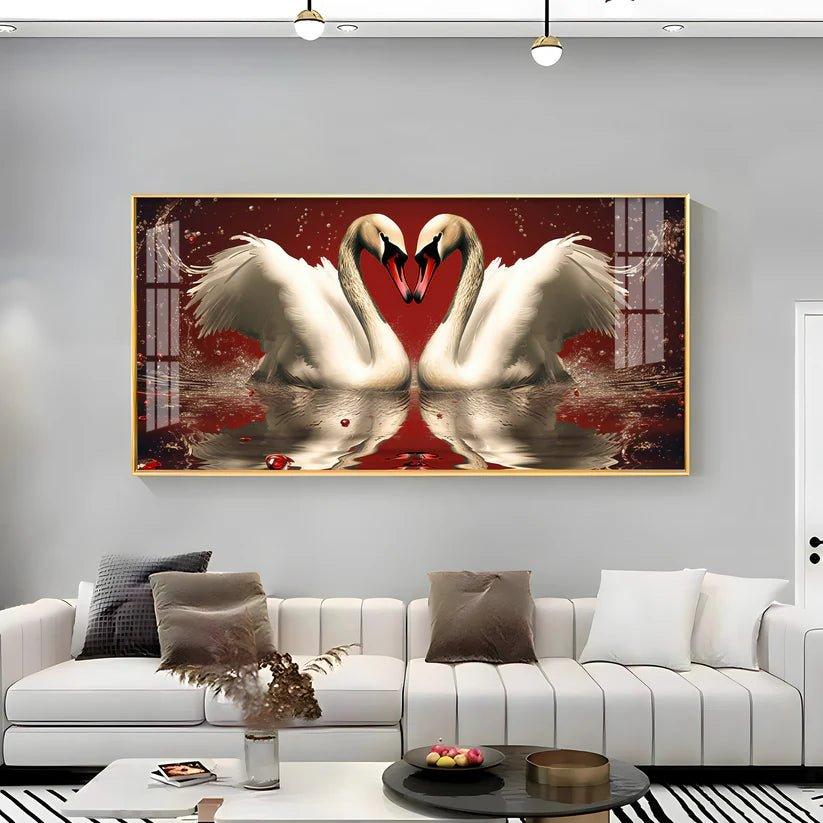 Vibrant Two Swan Premium Acrylic Floating Wall Painting - Decor Smart