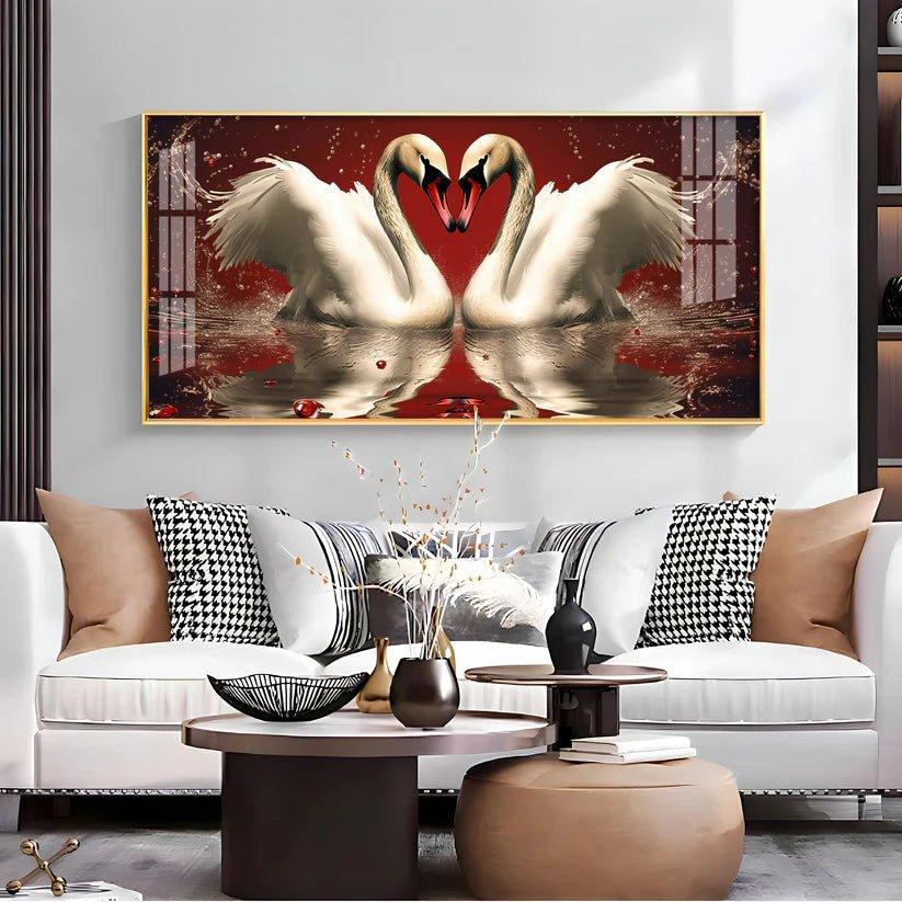 Vibrant Two Swan Premium Acrylic Floating Wall Painting - Decor Smart