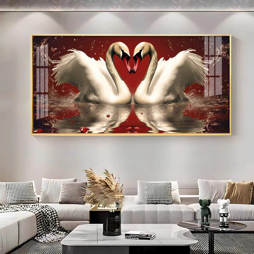 Vibrant Two Swan Premium Acrylic Floating Wall Painting - Decor Smart