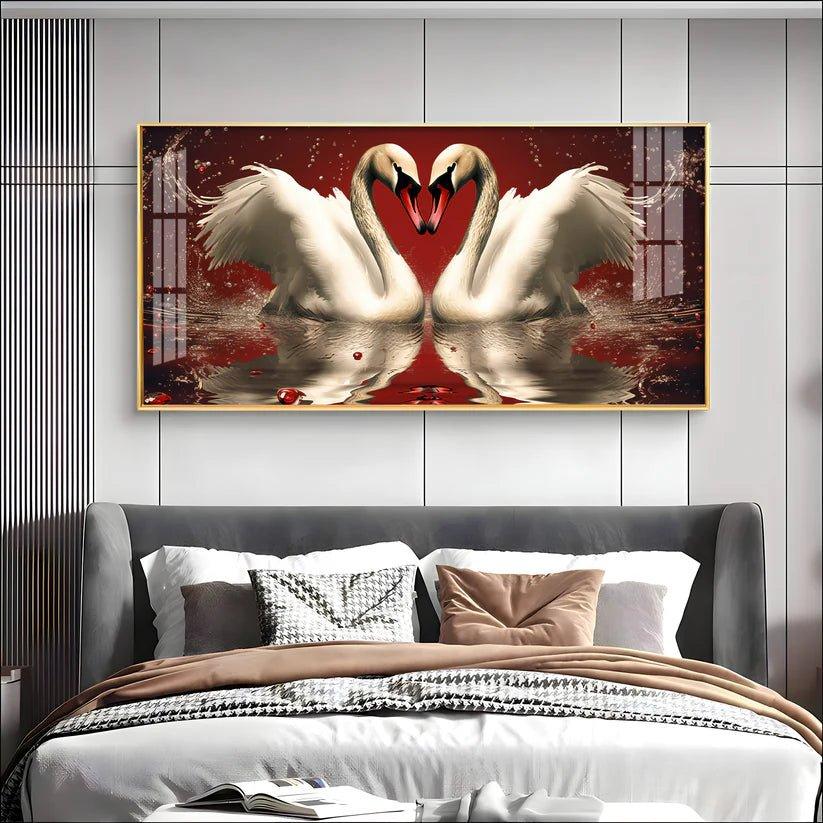 Vibrant Two Swan Premium Acrylic Floating Wall Painting - Decor Smart