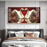 Vibrant Two Swan Premium Acrylic Floating Wall Painting - Decor Smart