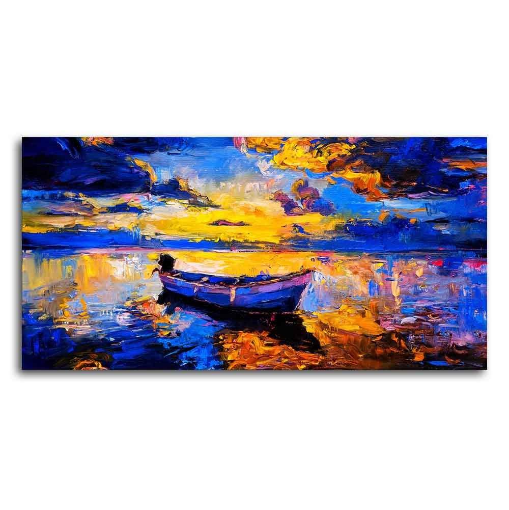 Wall Canvas Painting of Boat Sunset Over Ocean - Decor Smart