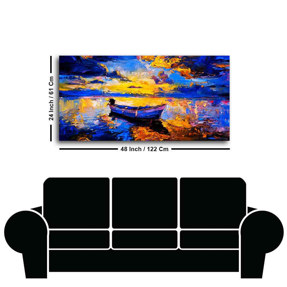 Wall Canvas Painting of Boat Sunset Over Ocean - Decor Smart