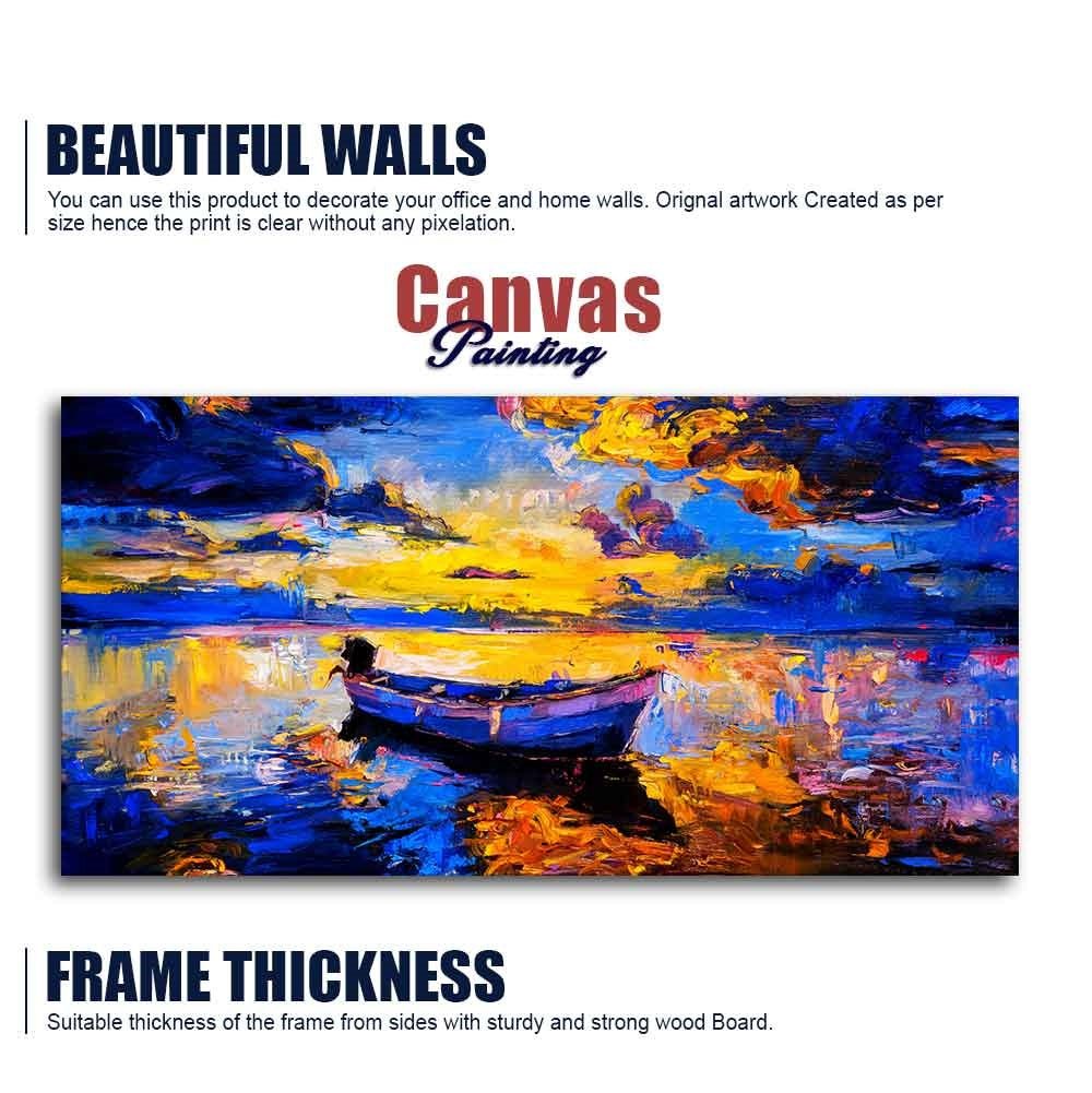 Wall Canvas Painting of Boat Sunset Over Ocean - Decor Smart