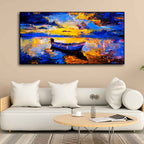 Wall Canvas Painting of Boat Sunset Over Ocean