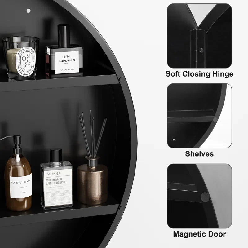 Wall Mounted Circle Mirror with Sleek Black Frame