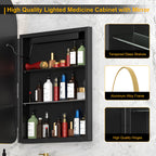Wall Mounted LED Vanity Mirror Cabinet with Curved Design and Gold Trim
