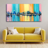 Wall Painting of A Fantasy Coastal city with a Rainbow Background - Decor Smart