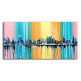 Wall Painting of A Fantasy Coastal city with a Rainbow Background - Decor Smart