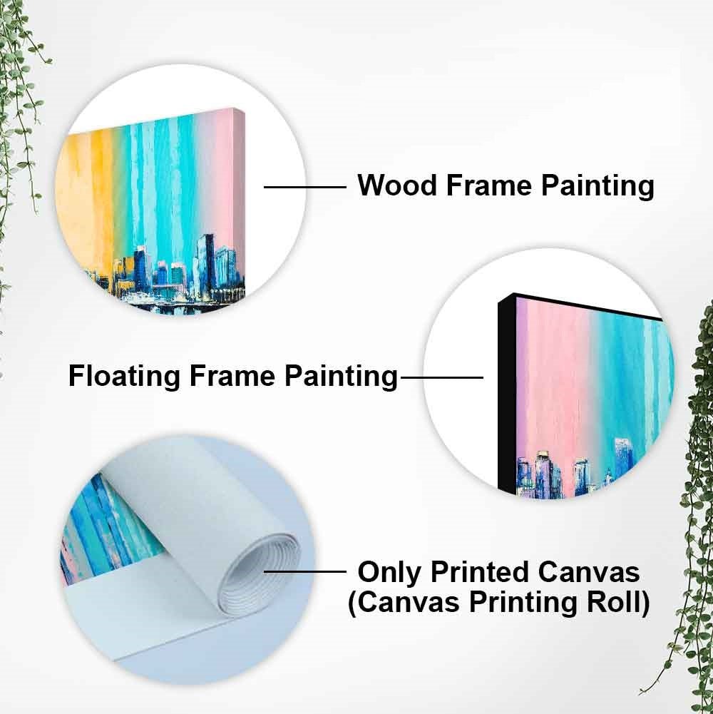 Wall Painting of A Fantasy Coastal city with a Rainbow Background - Decor Smart