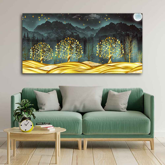 Premium Forest Wall Painting – Golden Trees Shine by Decor Smart