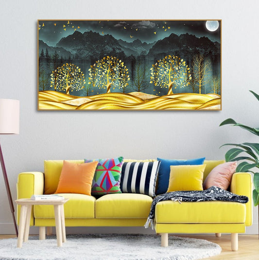 Premium Forest Wall Painting – Golden Trees Shine by Decor Smart