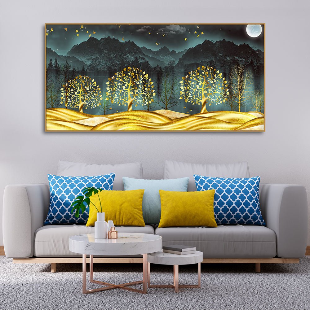 Premium Forest Wall Painting – Golden Trees Shine by Decor Smart