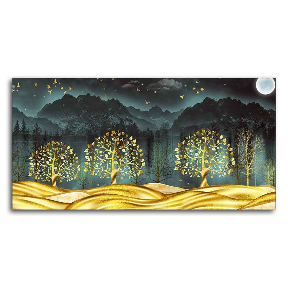 Premium Forest Wall Painting – Golden Trees Shine by Decor Smart