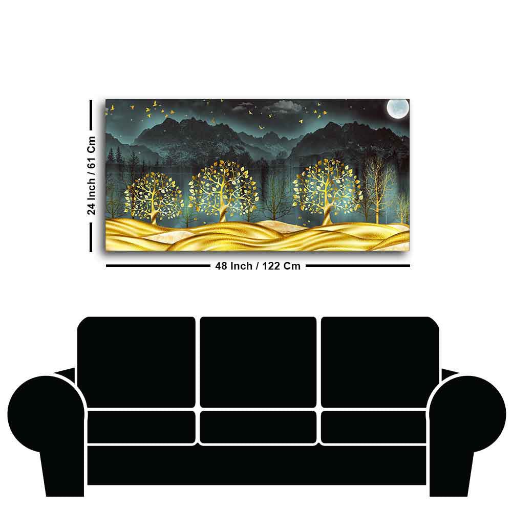 Premium Forest Wall Painting – Golden Trees Shine by Decor Smart