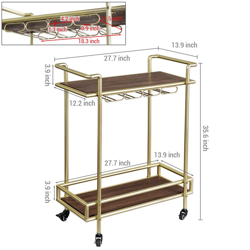 Warvan Freestanding Bar Cart Wine Glasses Bottle Rack - Decor Smart