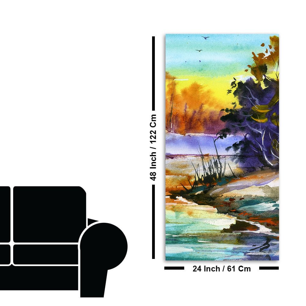 Water Color Landscape of Beautiful Scenery Trees Canvas Wall Painting - Decor Smart