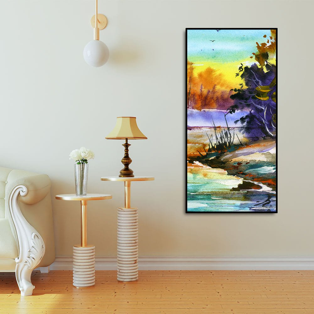 Water Color Landscape of Beautiful Scenery Trees Canvas Wall Painting - Decor Smart