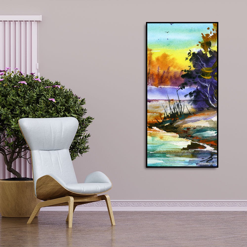 Water Color Landscape of Beautiful Scenery Trees Canvas Wall Painting - Decor Smart