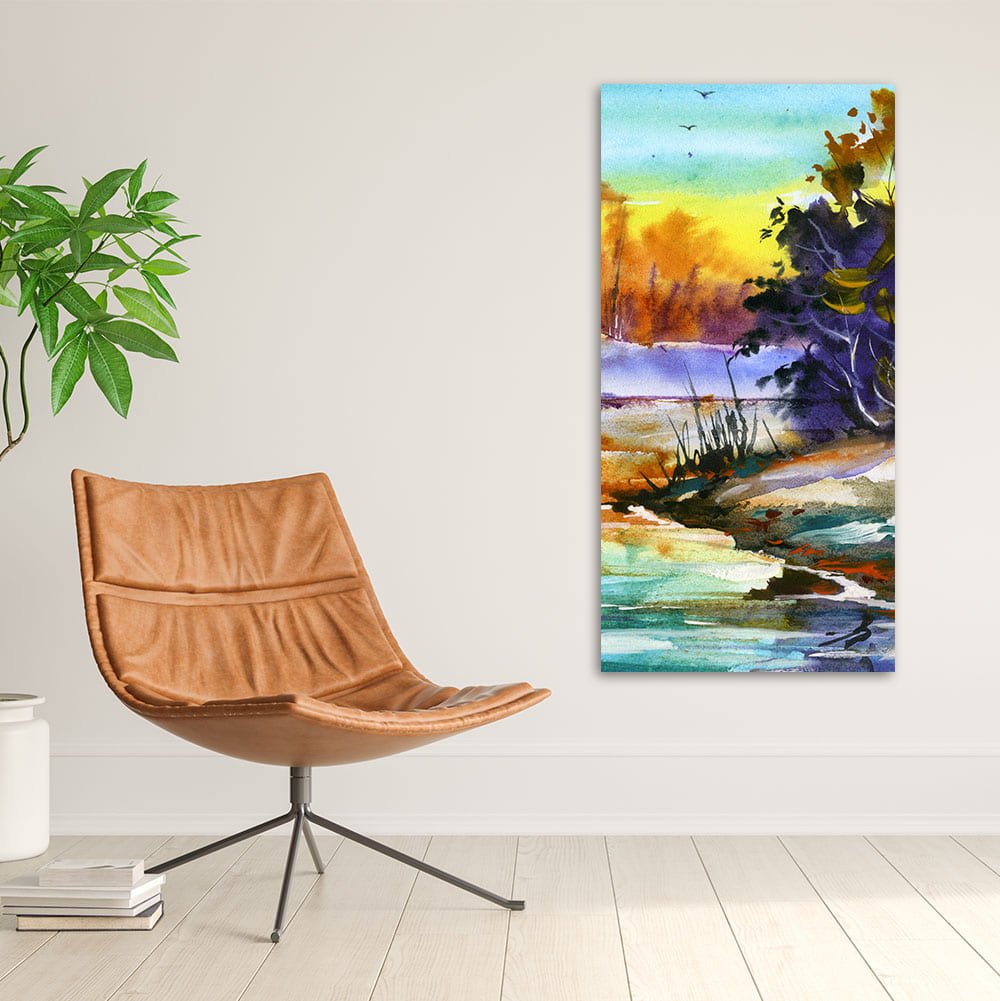 Water Color Landscape of Beautiful Scenery Trees Canvas Wall Painting - Decor Smart