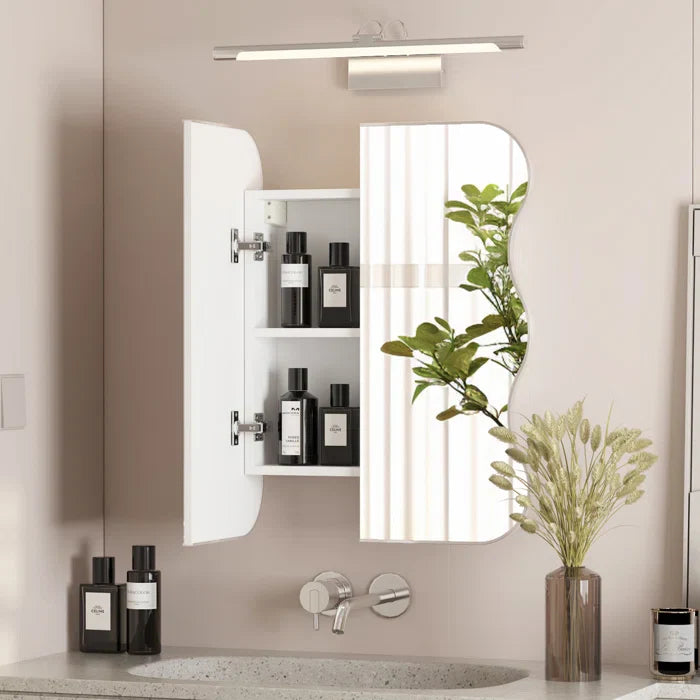 Wave Shape Wall Mirror Cabinet with Storage Shelves Inside