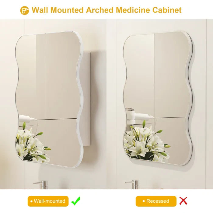 Wave Shape Wall Mirror Cabinet with Storage Shelves Inside