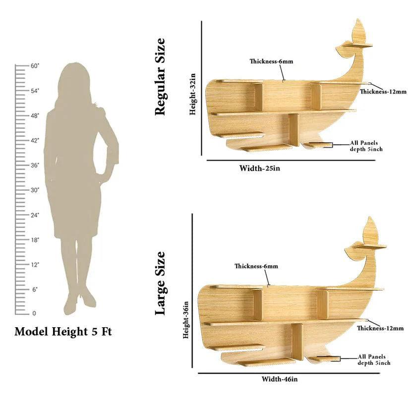 Whale Backlit Designer Wooden Wall Shelf / Book Shelf / Night Light, Light Oak Finish - Decor Smart