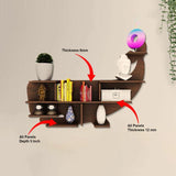 Whale Backlit Designer Wooden Wall Shelf / Book Shelf / Night Light, Walnut Finish - Decor Smart