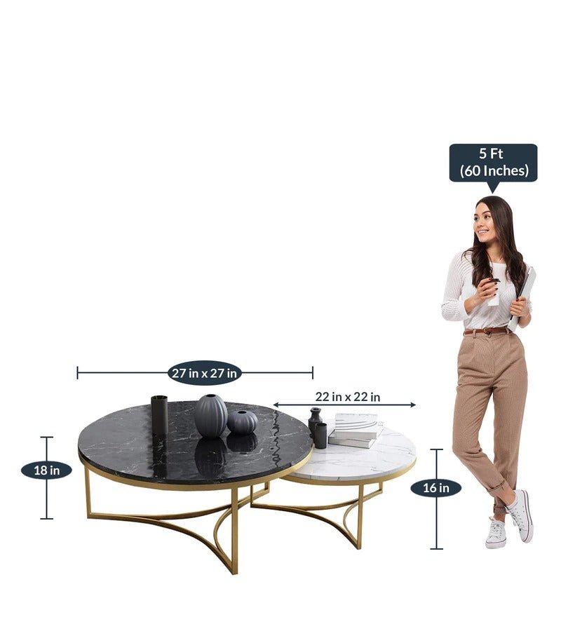 White & Black Cisco Marble Nesting Table Set of 2 - Decor Smart