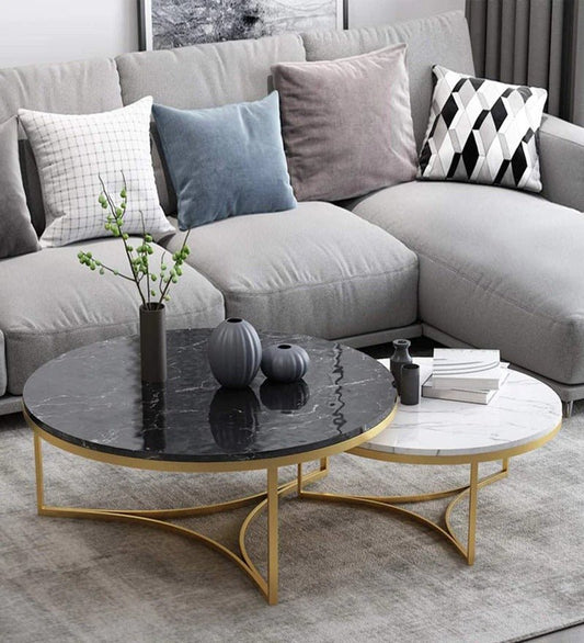 White & Black Cisco Marble Nesting Table Set of 2 - Decor Smart