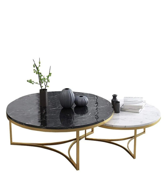 White & Black Cisco Marble Nesting Table Set of 2 - Decor Smart