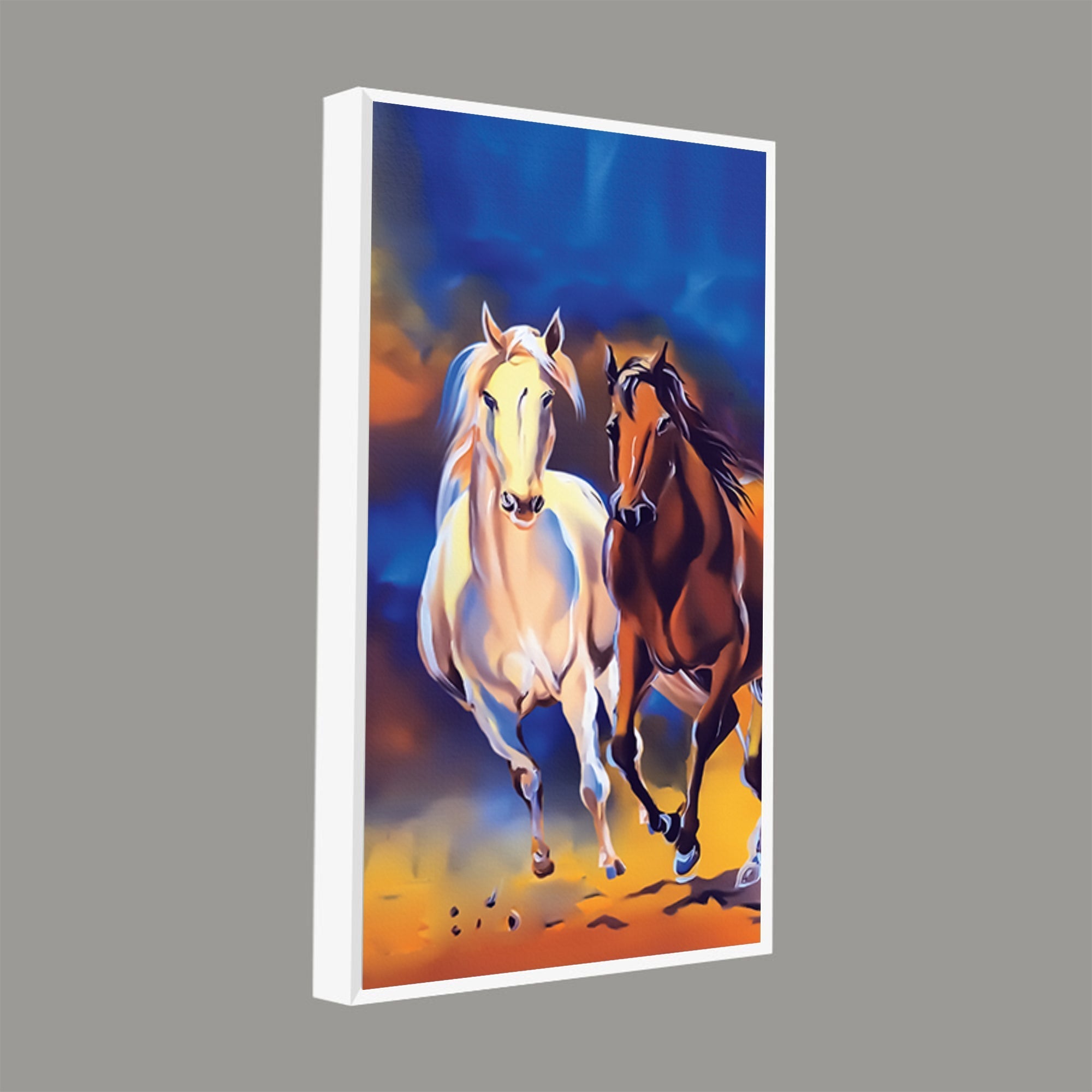 White & Brown Horse Running Canvas Wall Hanging Painting - Decor Smart