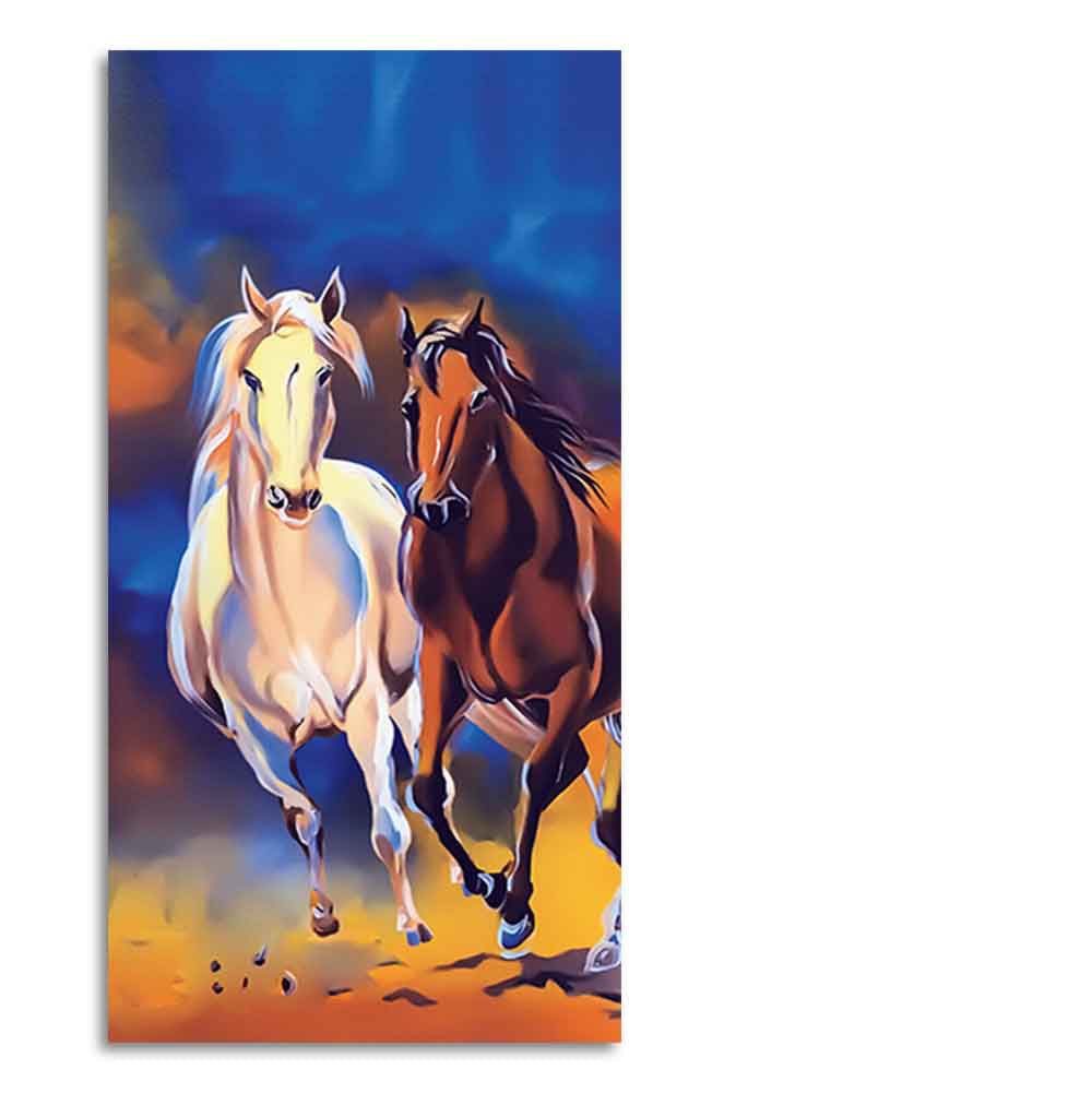 White & Brown Horse Running Canvas Wall Hanging Painting - Decor Smart