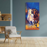 White & Brown Horse Running Canvas Wall Hanging Painting - Decor Smart